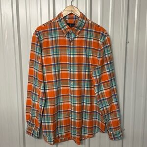 Ralph Lauren Orange Plaid Long Sleeve Button Down Shirt Men XL Casual Preppy